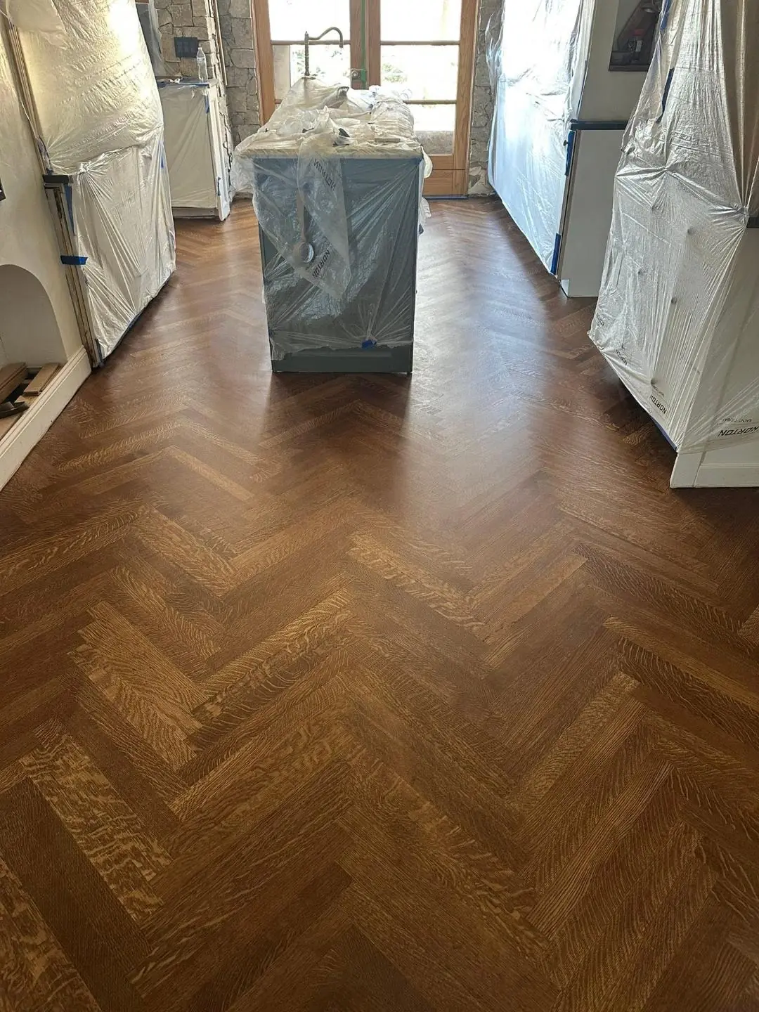 Close inspection of a hardwood floor surface